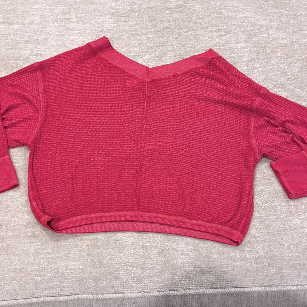 FREE PEOPLE South Side Thermal Top In Magenta Pink Lagenlook Boho Barbiecore M - Picture 3 of 3